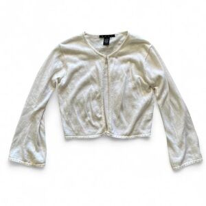Y2K Hype Cream Holographic Sequins Cropped Cardigan Bell Sleeve